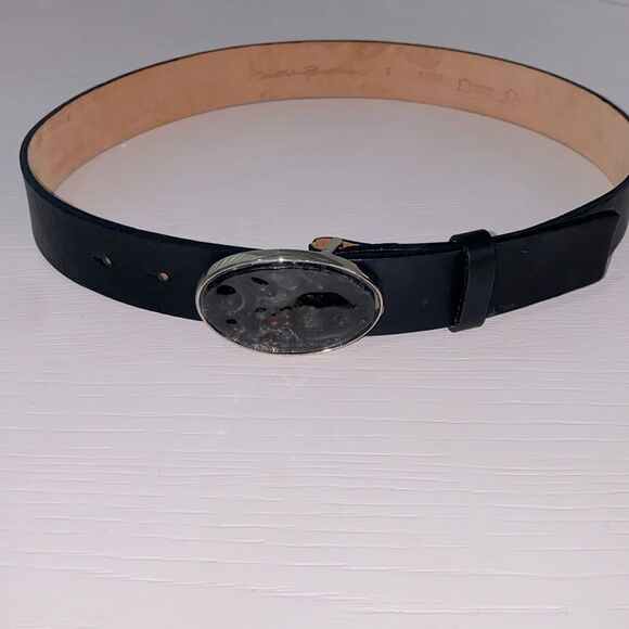 Qualheim Bollorini Italy Black Genuine Leather Bubble Glass Belt Size Small - Picture 4 of 14